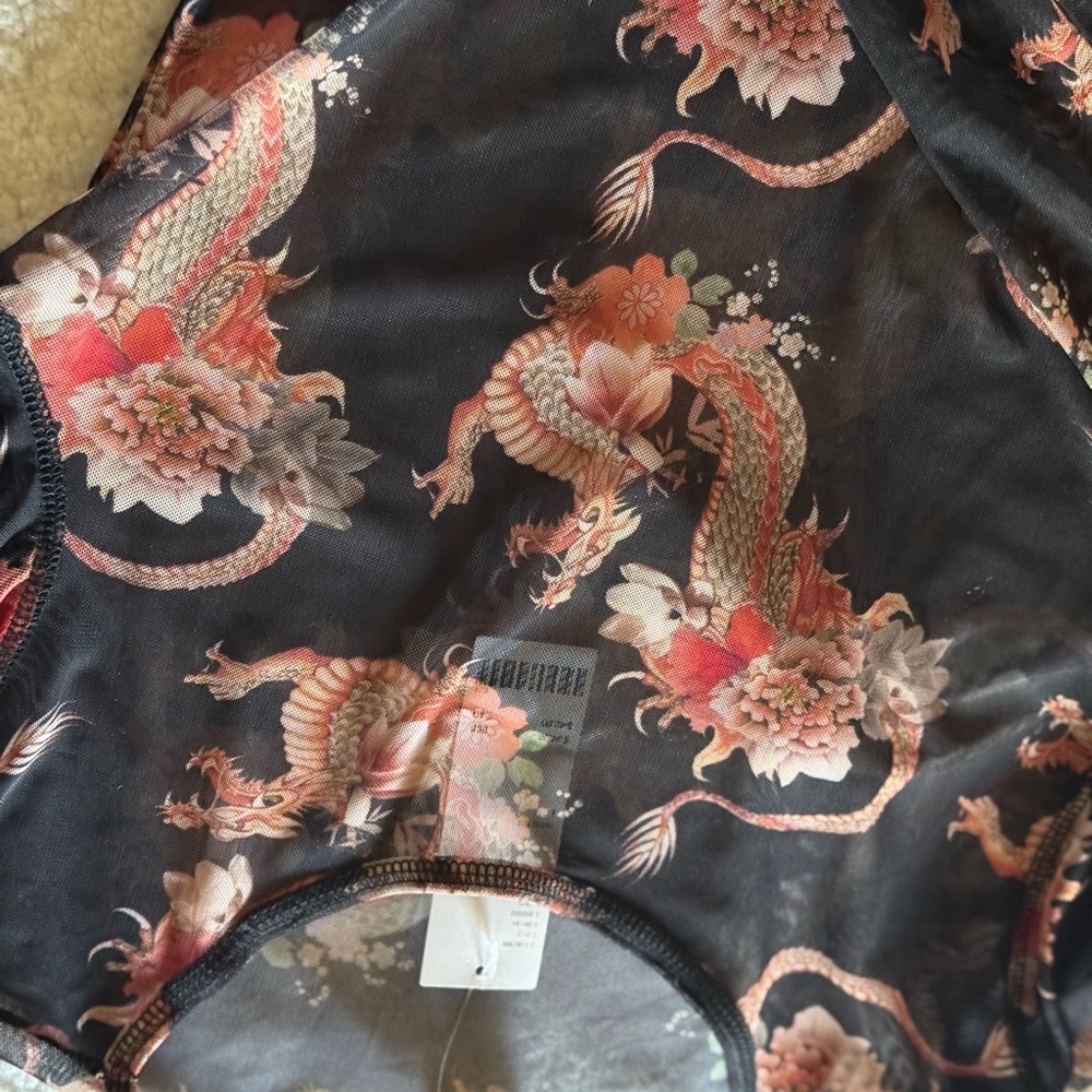 90’s long sleeve mesh T shirt dragon Floral - Picture 5 of 6